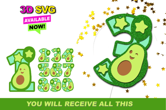 Avocado Numbers 3D SVG for Modern Shapes