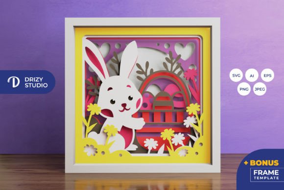 Bunny with Easter Egg Basket 3D SVG Shadow Boxes