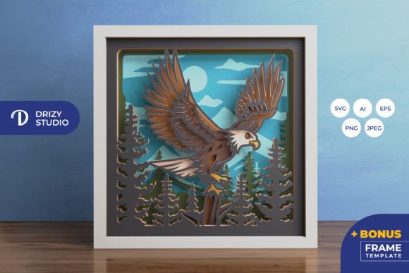 Eagle Flying Over Forest 3D SVG Shadow Boxes