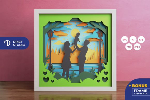 Mom Dad Baby 3D SVG Shadow Boxes