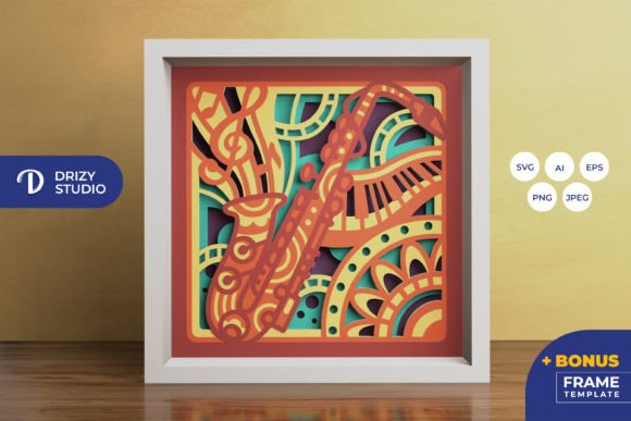 Saxophone Mandala 3D SVG for Shadow Boxes