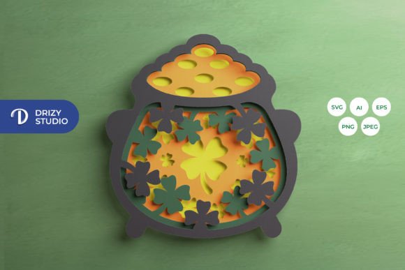 St Patrick Pot of Gold 3D SVG for Shapes