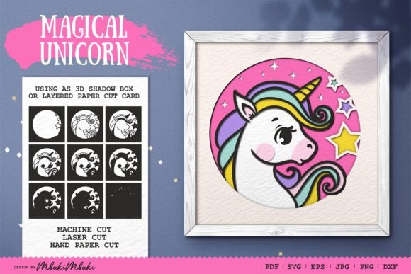 Unicorn Shadow Box 3D SVG Papercut File for Crafts & Graphics